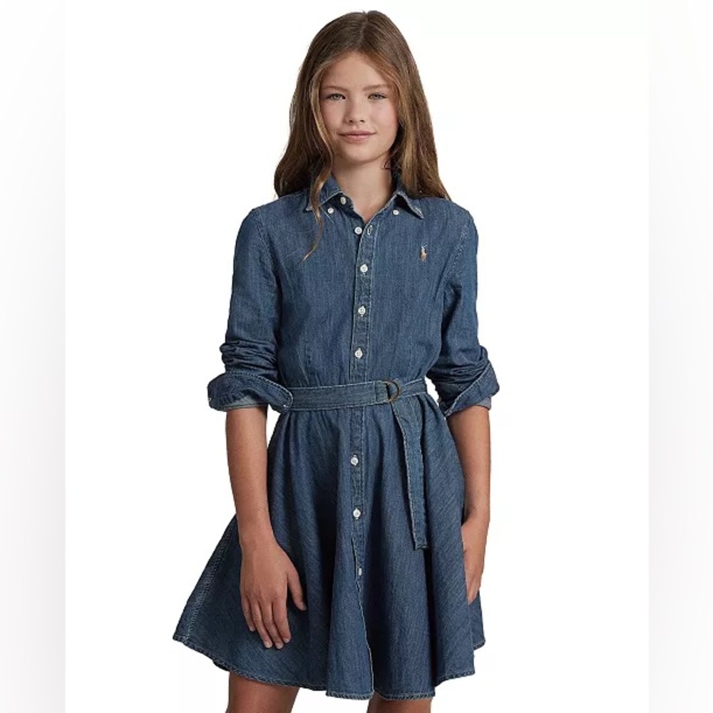 Polo Ralph Lauren Big Girls Classic Belted Denim Shirt Dress